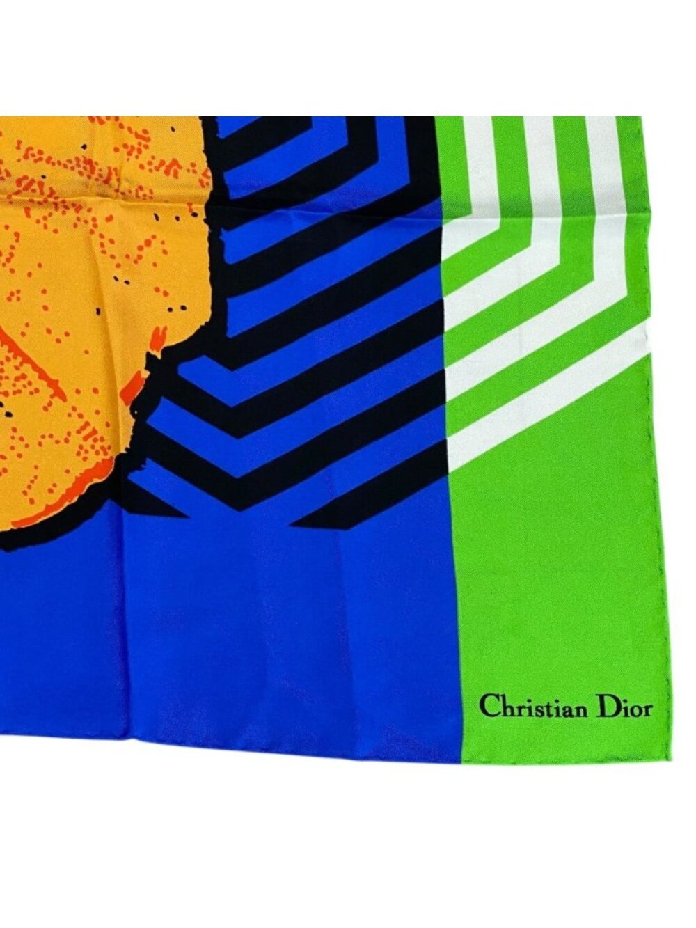 Dior Scarf Shawl D-flower Pop Silk 100% Blue Green Orange Gorgeous Feminine - Picture 3 of 8